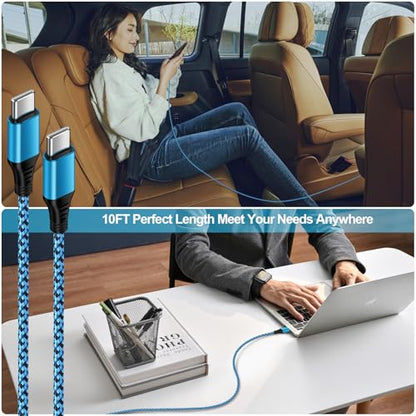 Samsung S25 Edge Fast Charging Cord USB C Braided Charger Cable 3.1A 10FT - color: Blue