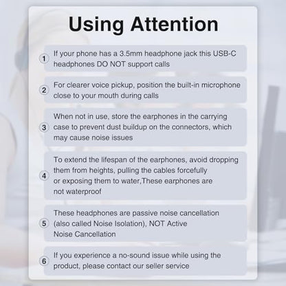 USB C Headphones for Samsung Galaxy S26 S25 S24 Ultra iPhone 17 16 Pro Max - color: Black