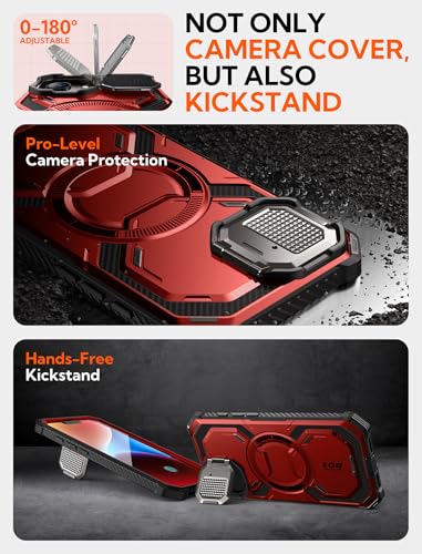 i-Blason for iPhone 16e / iPhone 17e Case MagSafe with Stand, Red | Built-in Screen Protector, Fit for MagSafe, Adjustable Camera Cover Stand, Full-Body Protection, Military - color: Red