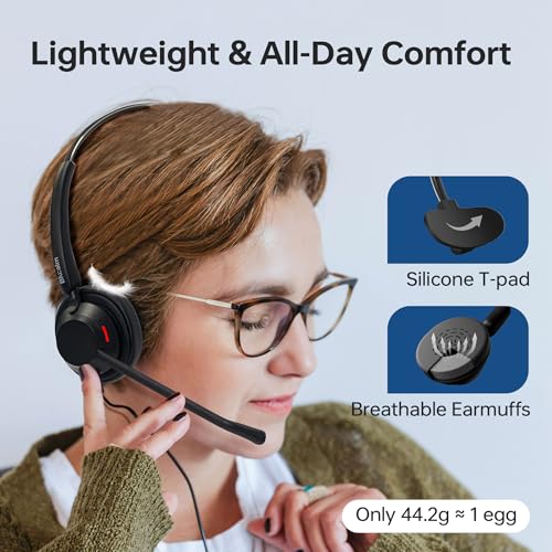 USB Wired Headset with Mic for Work, Single Ear Headset with Noise Canceling, Lightweight Computer Headset with in-line Control for Call Center, Teams, Zoom, WFH