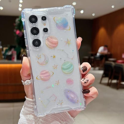 Changjia for Samsung Galaxy S26 Clear Glitter Case, Cute Girly Bling Sparkle Planet Space Stars Moon Universe Pattern Soft TPU Silicone Shockproof Women Girls Protective Case for Galaxy S26 6.3",Clear - size: for Samsung Galaxy S26 6.3"