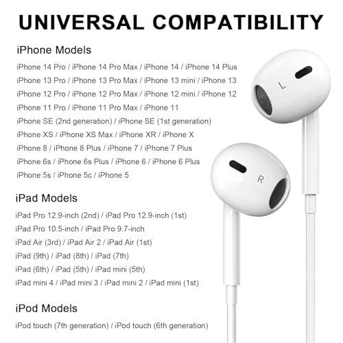 2 Pack for iPhone Headphones Wired Earbuds, in-Ear Headphones with Lighting Connector, Earphones Built in Microphone & Volume Control, Compatible with iPhone 14 13 12 11 XR XS X 8 7 Pro Pro Max Plus