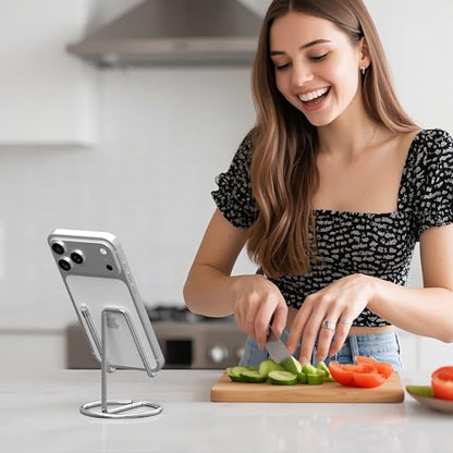 Metal Cell Phone Stand for Desk, Cute One-Piece Phone Holder, Stable Desktop Display Dock for iPhone, iPad, Samsung, Tablets & All Mobile Phones, Silver - color: Silver