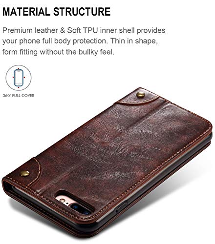 iPhone 8 Case, iPhone 7 Case, SINIANL Leather Wallet Folio Case Book Design Flip Cover with Stand and ID Credit Card Slot Magnetic Closure for iPhone 8/7 - color: Brown, size: iPhone 7 / 8 (4.7 inch)