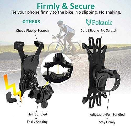 Bike Cell Phone Mount, Silicone Bike Bicycle Motorcycle MTB Stroller Handlebar, Universal Cycling Holder Fits 360° Rotation Compatible with All Apple iPhone Samsung Galaxy, Google Pixel