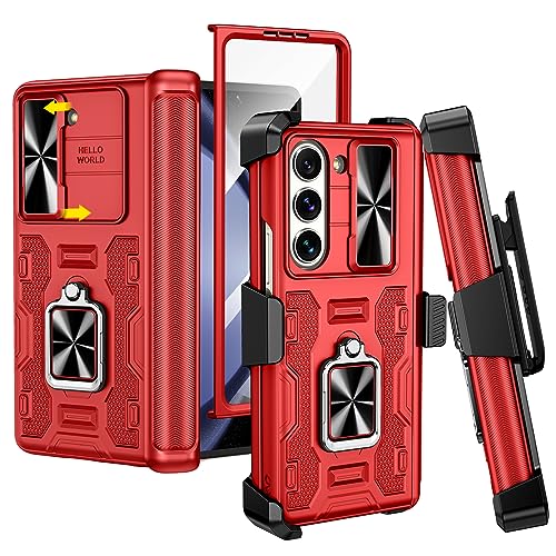 VEGO for Samsung Z Fold 5 Case with Belt Clip Holster and Kickstand - color: A-Red, size: Galaxy Z Fold 5