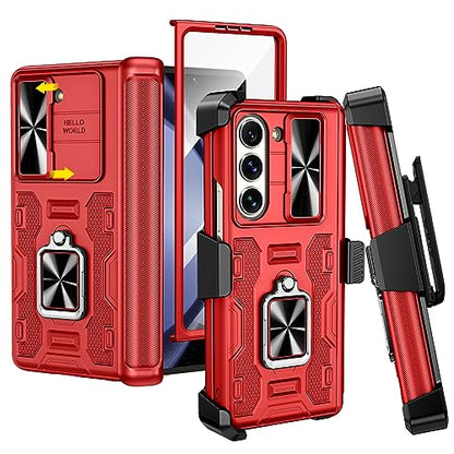 VEGO for Samsung Z Fold 5 Case with Belt Clip Holster and Kickstand - color: A-Red, size: Galaxy Z Fold 5