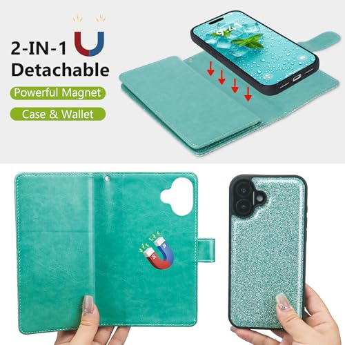 Varikke for iPhone 17 Glitter Case Wallet Magnetic Detachable, Mint Green - color: (Standard) Mint, size: iPhone 17 6.3"