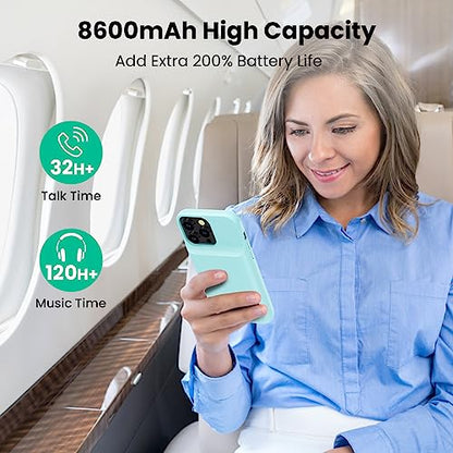 Battery Case for iPhone 14 Pro Max,14 Plus and 13 pro Max, Real 8600mAh Rechargeable Smart Extended Charging Case, Ultra-Slim Portable Protective Battery Pack (6.7 inch) Green - color: Green