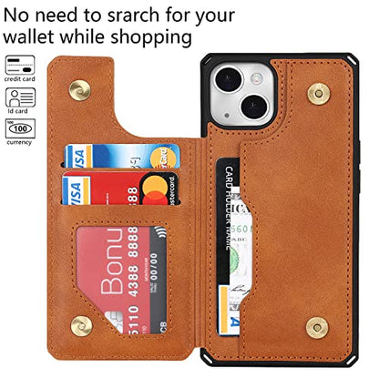 Cavor for iPhone 14 Wallet Case with Card Holder for Women, Light Brown - color: B-Light brown