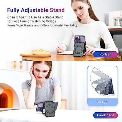 PROfezzion Double Side Magnetic Phone Card Holder Wallet for MagSafe, Black | Black, RFID Blocking, Compatible with iPhone 17 16 15 14 13 12 Pro Max, Holds 4-Cards, Secure Snap Latch, Adjustable Stand - color: BLACK