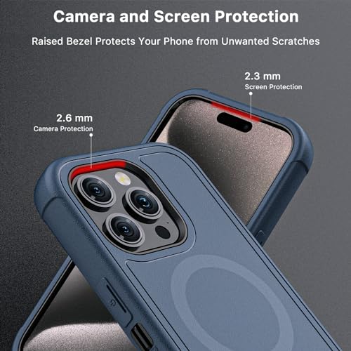 M MYBAT PRO Maverick Series Case for iPhone 15 Pro with Belt Clip Holster,[Compatible with Magsafe] w/Screen Protector,Anti-Drop,Shockproof,with 360°Rotating Kickstand,Heavy Duty Protection - color: Blue