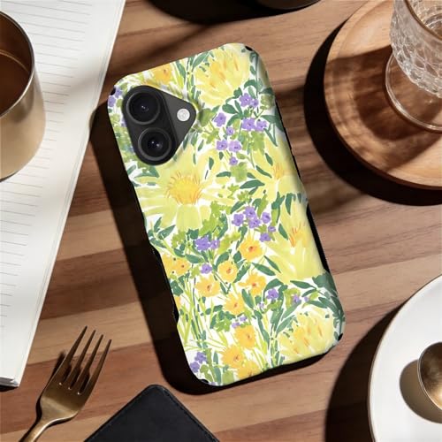 Case for iPhone 16 Plus | Anti-Slip Side Handle| Bold Protective Design | Compatible with MagSafe | Bright Yellow Wildflowers | - color: Bright Yellow Wildflowers, size: iPhone 16 Plus
