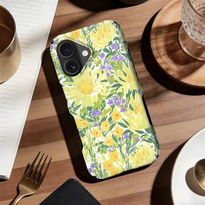 Case for iPhone 16 Plus | Anti-Slip Side Handle| Bold Protective Design | Compatible with MagSafe | Bright Yellow Wildflowers | - color: Bright Yellow Wildflowers, size: iPhone 16 Plus