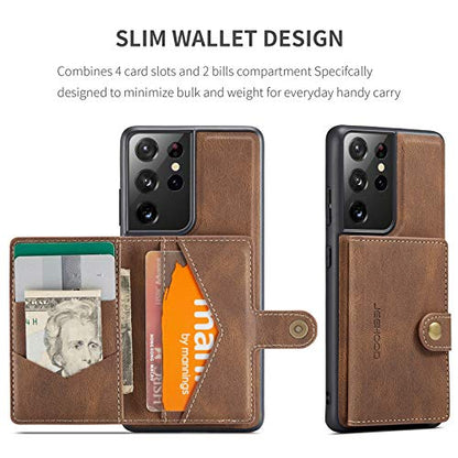 Simicoo Compatible with Samsung S22 Ultra Detachable Magnetic Wallet case Credit Card Holder Money Clip Front Pocket Stand Leather Men Women Wallet Double Shockproof Samsung S22 Ultra (Brown) - color: Brown