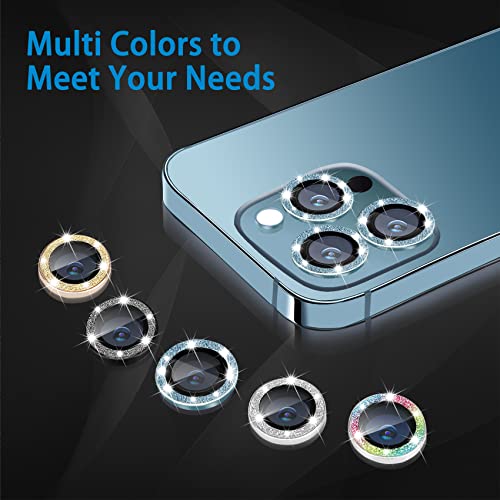 Compatible with iPhone 12 Pro Max Camera Lens Protector, Bling Glitter 9H Tempered Glass Camera Cover Anti Scratch Shockproof Screen Protector Individual Ring - 3Pcs Glitter Pacific Blue - color: Pacific Blue Glitter