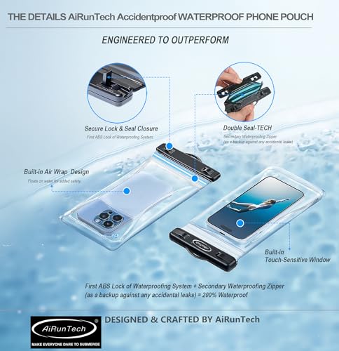 AiRunTech Waterproof Fanny Pack,Waterproof Phone Pouch for iPhone 16 15 14 13 12 11 Pro Max,IPX8 Dry Bag for Snorkeling Beach Cruise Kayaking Pool Swimming(Two Phone Cases+Two Waist Bags Set) - color: 2 * phone cases(black) + 2 * fanny packs(black+gray),