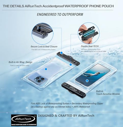AiRunTech Waterproof Fanny Pack,Waterproof Phone Pouch for iPhone 16 15 14 13 12 11 Pro Max,IPX8 Dry Bag for Snorkeling Beach Cruise Kayaking Pool Swimming(Two Phone Cases+Two Waist Bags Set) - color: 2 * phone cases(black) + 2 * fanny packs(black+gray),