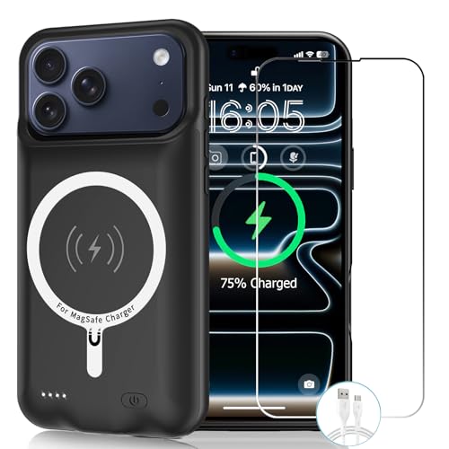 Wireless Charging Case for iPhone 17 Pro,10000mAh High Capacity Portable Rechargeable Extended Battery Case Qi Wireless Charging with iPhone 17 Pro (6.3 inch) Extended Battery Charger Case (Black) - size: iPhone 17 Pro (6.3 inch)