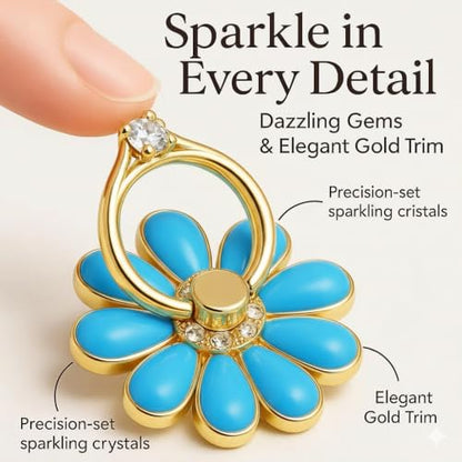 NXVX Daisy Flower Phone Ring Holder, Blue Bling Finger Grip & Kickstand - color: Blue