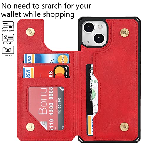 Cavor for iPhone 14 Wallet Case with Card Holder for Women, Red - color: B-Red