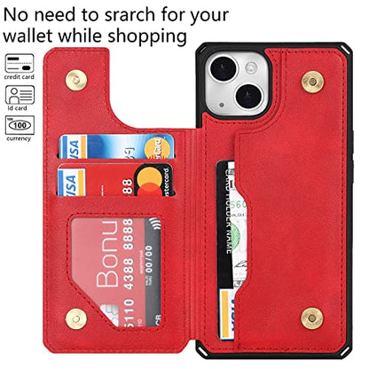Cavor for iPhone 14 Wallet Case with Card Holder for Women, Red - color: B-Red