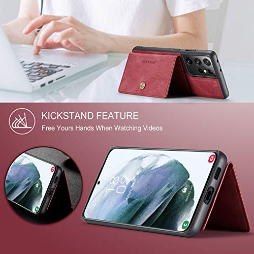 Simicoo Compatible with Samsung S22 Ultra Detachable Magnetic Wallet case Credit Card Holder Money Clip Front Pocket Stand Leather Men Women Wallet Double Shockproof (Red) - color: Red