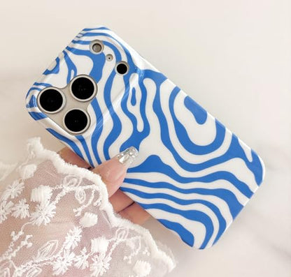 Qokey Compatible for iPhone 17 Pro Max Case 6.9" - Glossy Groovy Wavy Shell, Slim Lightweight Soft Protection for Men Women, Fashionable Trendy Artistic Marble Design Cover - Blue Ocean Waves - color: Blue Ocean Waves