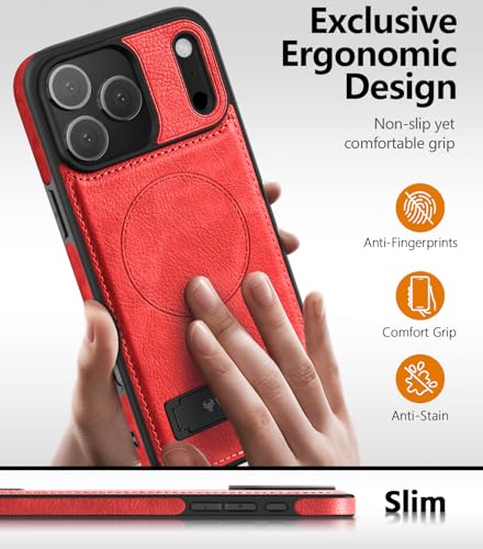 WTCASE Magnetic for iPhone 1X Leather Case,Built-in Invisible Stand [Compatible with Magsafe] Protective Slim Kickstand Phone Cover (2025) (Red, iPhone 1R Pro Max) - color: Red, size: iPhone 1R Pro Max