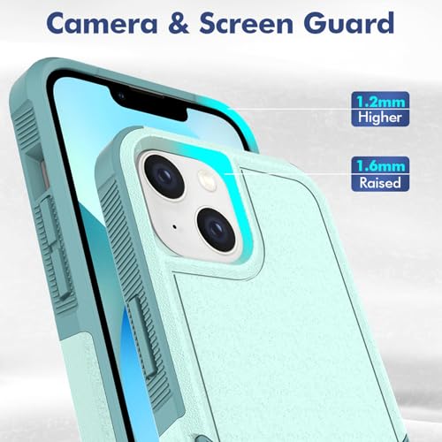 for iPhone 14 / iPhone 13 Case: Dual Layer Protective Heavy Duty Cell Phone Case Shockproof Rugged Bumper Tough with Screen Protector - 16FT Military Grade Drop Tested for iPhone 14 / iPhone 13, Green - color: Mint Green (PC) + Mint Green (TPU)