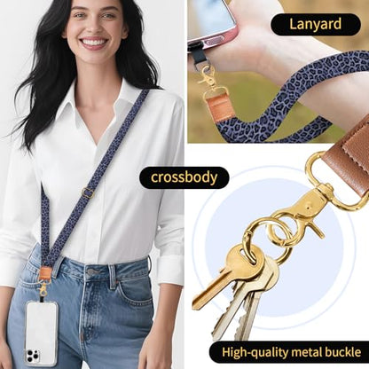 Phone Lanyard Crossbody Wrist Strap, Cute Cell Phone Lanyards for around the Neck Wristlet Wrist Strap - color: Luxury Purple Leopard