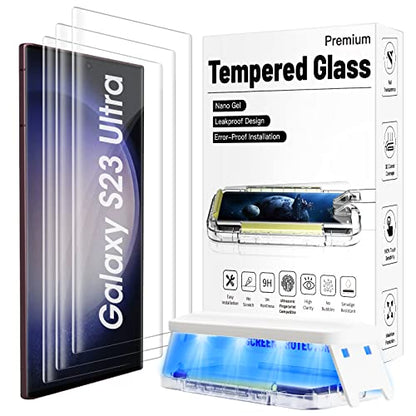 Ni-SHEN 3 Pack Galaxy S23 Ultra Screen Protector Tempered Glass 3D Curved Edge 100% Fingerprint Unlocking, Scratch & Impact Protection HD Clear & Smooth Touch for Samsung S23 Ultra - size: S23 Ultra Screen Protector