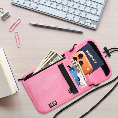 Likesing 5.5" L x 7.9" W Travel Neck Wallet, RFID Passport Holder(Pink) - color: Pink