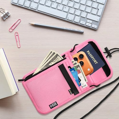 Likesing 5.5" L x 7.9" W Travel Neck Wallet, RFID Passport Holder(Pink) - color: Pink