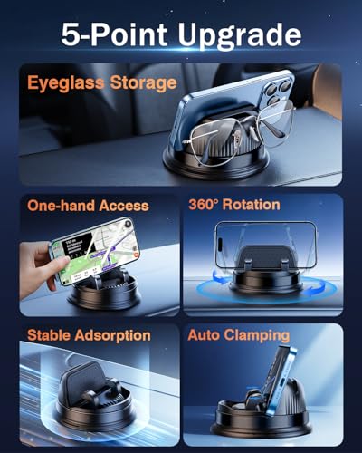 Dash Cell Phone Car Mount, Multifunctional Car Dashboard Mobile Phone Holder, 360 Rotatable Universal Dash Mounted Car Phone Stand Hands Free, Compatible with iPhone, Samsung, Google, Android - color: Black