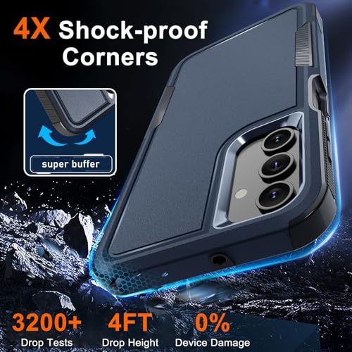 Case for Samsung Galaxy A15 5G, Full Body Heavy Duty Rugged Shockproof Protective Phone Cover with Lanyard Strap, Tempered Glass Screen Protector and Camera Lens Cover, Navy Blue | Rugged Shockproof Protective Phone Case with Lanyard Strap,Tempered Glass