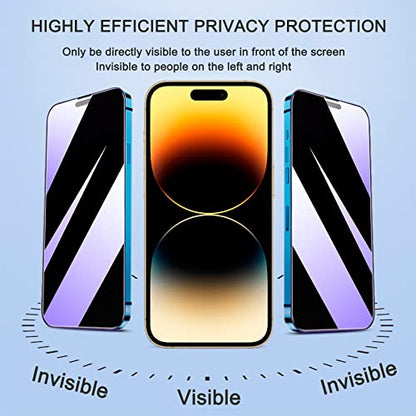 2 Pack Compatible with iPhone 14 Pro Privacy Screen Protector, Anti-Spy Anti-Blue Light Eye Protection Tempered Glass Film, Scratch Resistant, Full Coverage, Case Friendly - size: for iPhone 14 Pro