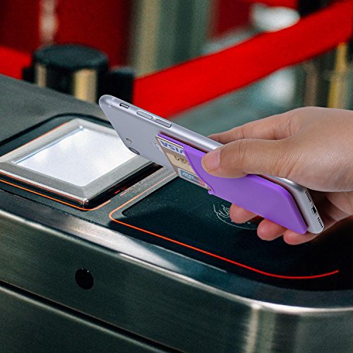 Card Holder for Phone Case, 3Pack Silcone Stick On Credit Card Phone Wallet | Sticky Sleeve Pocket Stick on Business ID Credit Card Cell Phone Wallet for iPhone,iPad,Galaxy,Android - color: Purple,Green,Orange