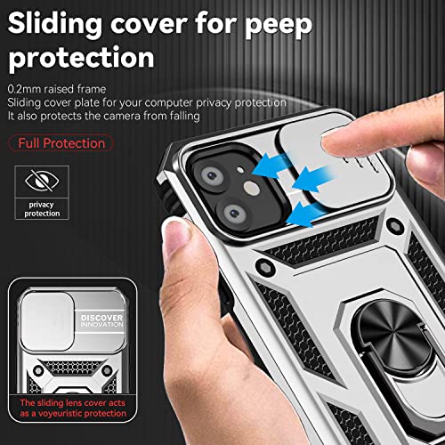 for iPhone 11 Case,with Screen Protectors and Camera Cover,[Military Grade] 16ft.Drop Tested Cover with Magnetic Kickstand Protective Case for iPhone 11 6.1 inch, Silver - color: Silver