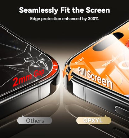 Opxyl Toughest 9H+ Glass for iPhone 16 Pro Screen Protector [Military Grade Shatterproof][Full Coverage Protection] HD Screen Protector iPhone 16 Pro Top Durable Tempered Glass, 2 Packs