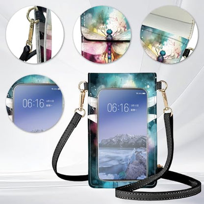 for Women Cell Phone Purse,with Touchscreen Cell Phone Purse,PU Leather Shoulder Bag Waterproof Phone Wallet Case with Clear Touch Screen Window up to 6.7 inch Smartphone, - color: Color Dragonfly -171