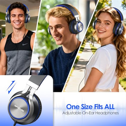 INFURTURE USB C Headphone for Kids & Adults Over-Ear Headphone with HD Mic - color: Blue