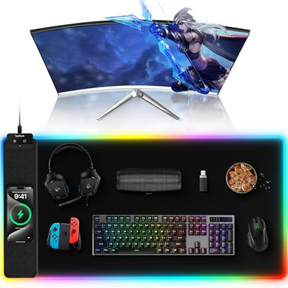 Mouse Pad with Wireless Charging, 31.5" x 15.75" XXL Large Desk Mat - color: RGB-31.5"x15.8"