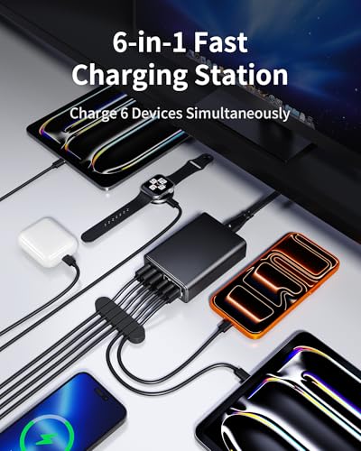 105W USB C Charger Block, 6-Port GaN Desktop Charger USB C Charging Station - color: Black, size: 105W