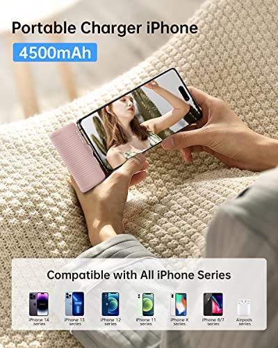 Kuulaa Portable Phone Charger, Small Power Bank 4500mAh Mini Power Bank for iPhone Cute Battery Pack Backup Charger Travel Compatible with iPhone 14/13/12/11/XS/XR (Pink) - color: Pink
