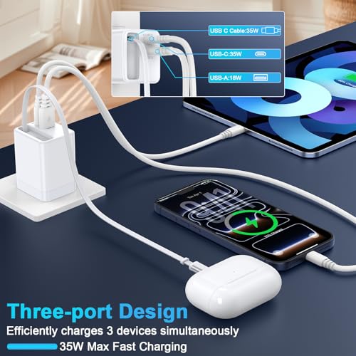 USB C Retractable Wall Charger with Foldable Plug,35W PD&QC Fast Charging Block with 3FT Retractable USB C Cords for iPhone 17 18 Pro Max/17/Air/16/16 Pro/15 Plus/Samsung Galaxy S25/S24/Pixel 10/9/8