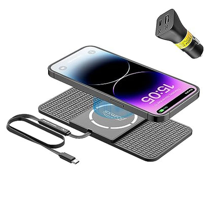 Magnetic Wireless Car Charger Charging pad,POLMXS 15W Fast Wireless Phone Charger car Cell Phone coldless Charging mat Compatible with iphone12/13/14/15 Series airpod (C11L)