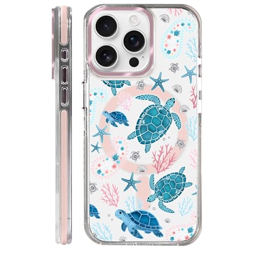 VisEnt Clear Case for iPhone 15 Pro, Magnetic Phone Case, Transparent Slim Cover, Military Grade Protection, Shockproof, Anti-Yellowing, Scratch Resistant, Sea Turtle Paisley - color: Sea Turtle Paisley, size: Iphone 15 Pro