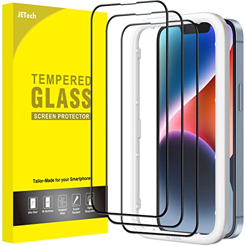 JETech Full-Coverage Screen Protector for iPhone 14 Plus, 3-Pack | Black Edge Tempered Glass, Easy Installation Tool, HD Clear, Case-Friendly - size: iPhone 14 Plus