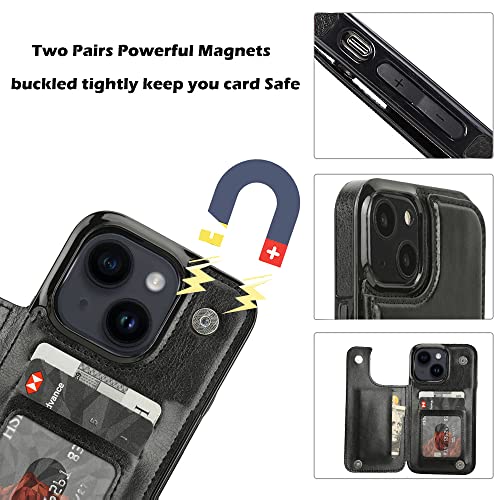uCOLOR for iPhone 13/14 Wallet Case with Card Holder Black | PU Leather RFID Blocking for Women Men Magnetic Clasp Kickstand - color: Black